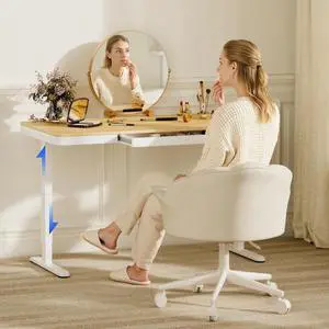 Electric Standing Makeup Vanity Desk with Drawer and USB Charge Ports&Child Lock, 48 Height Adjustable Whole-Piece Quick Install Dressing Table for Women Girls Bedroom Dressing Room, Maple Electric Standing Makeup Vanity Desk with Drawer and USB Charge Ports&Child Lock, 48 Height Adjustable Whole-Piece Quick Install Dressing Table for Women Girls Bedroom Dressing Room, Maple