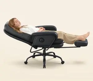 2-in-1 Chaise Lounge Chair Indoor with Wheels Footrest 90-165° Reclining Lumbar Support, Home Office Chairs for Living Room Bedroom Study Relaxing Working, PU Leather, Black, HC4 2-in-1 Chaise Lounge Chair Indoor with Wheels Footrest 90-165° Reclining Lumbar Support, Home Office Chairs for Living Room Bedroom Study Relaxing Working, PU Leather, Black, HC4