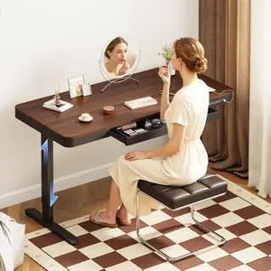 Electric Standing Makeup Vanity Desk with Drawer and USB Charge Ports&Child Lock,48 Height Adjustable Whole-Piece Quick Install Dressing Table for Women Girls Dressing Bedroom,Dark Walnut Electric Standing Makeup Vanity Desk with Drawer and USB Charge Ports&Child Lock,48 Height Adjustable Whole-Piece Quick Install Dressing Table for Women Girls Dressing Bedroom,Dark Walnut
