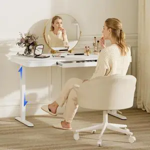 Electric Standing Makeup Vanity Desk with Drawer and USB Charge Ports&Child Lock, 55 Height Adjustable Whole-Piece Quick Install Dressing Table for Women Girls Bedroom Dressing Room, White Electric Standing Makeup Vanity Desk with Drawer and USB Charge Ports&Child Lock, 55 Height Adjustable Whole-Piece Quick Install Dressing Table for Women Girls Bedroom Dressing Room, White