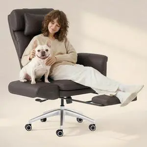 Oversized Chaise Lounge Chair Indoor with Wheels Footrest Expandable Big Seat Space, Home Office Chairs for Living Room Bedroom Study Working Relaxing Gaming, ScratchSafe Air Leather, Brown Oversized Chaise Lounge Chair Indoor with Wheels Footrest Expandable Big Seat Space, Home Office Chairs for Living Room Bedroom Study Working Relaxing Gaming, ScratchSafe Air Leather, Brown