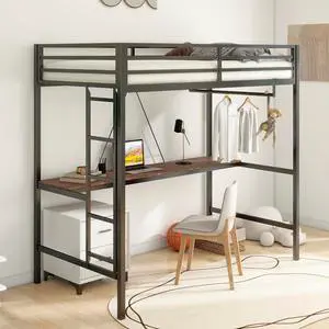 Twin Metal Loft Bed with Desk, Safety Guard Rails, Flat Ladder, Metal Slats, Heavy Duty Construction, Space-Saving, Noise-Free, No Box Spring Needed Perfect for Bedrooms & Dorms,Black Twin Metal Loft Bed with Desk, Safety Guard Rails, Flat Ladder, Metal Slats, Heavy Duty Construction, Space-Saving, Noise-Free, No Box Spring Needed Perfect for Bedrooms & Dorms,Black