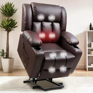 XL31 Power Lift Chair for Elderly with Massage & Heat, Electric Lift Recliner Chair with Cup Holders, PU Leather Single Sofa for Living Room Bedroom(Medium Size, Dark-Brown) XL31 Power Lift Chair for Elderly with Massage & Heat, Electric Lift Recliner Chair with Cup Holders, PU Leather Single Sofa for Living Room Bedroom(Medium Size, Dark-Brown)