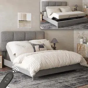 All-in-One Adjustable Bed Frame with Upholstered Square Tufted Headboard, QueenModern Minimalist DesignSynchronized Head&Foot Lift for Relaxation5Y Motor&10Y Frame Warranty,Light Grey All-in-One Adjustable Bed Frame with Upholstered Square Tufted Headboard, QueenModern Minimalist DesignSynchronized Head&Foot Lift for Relaxation5Y Motor&10Y Frame Warranty,Light Grey