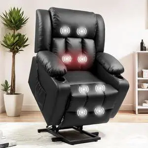 XL31 Power Lift Recliner Chair for Elderly, Electric Lift Chair with Massage & Heat, PU Leather Reclining Sofa w/Cup Holders, Side Pockets for Living Room Bedroom(Medium Size,Black) XL31 Power Lift Recliner Chair for Elderly, Electric Lift Chair with Massage & Heat, PU Leather Reclining Sofa w/Cup Holders, Side Pockets for Living Room Bedroom(Medium Size,Black)
