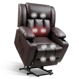 XL31 Power Lift Recliner Chair for Elderly, Electric Lift Chair with Massage & Heat, Faux Leather Reclining Sofa for Living Room Bedroom, Brown XL31 Power Lift Recliner Chair for Elderly, Electric Lift Chair with Massage & Heat, Faux Leather Reclining Sofa for Living Room Bedroom, Brown