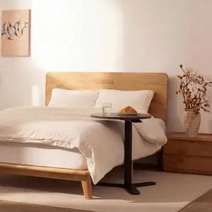 Hako Queen Solid Wood Platform Bed Frame & Adjustable Overbed Side Table Set, Storage Headboard with Charging Station, Gas Lift Height End Table for Bed & Sofa, Japanese Minimalist Design Hako Queen Solid Wood Platform Bed Frame & Adjustable Overbed Side Table Set, Storage Headboard with Charging Station, Gas Lift Height End Table for Bed & Sofa, Japanese Minimalist Design