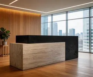 Long Reception Desk Modern Commercial Front Counter with Scratch-Resistant Laminate, Black and White Finish for Offices, Hotels, Medical Spas, and Retail Stores (Right, 94.5 in) Long Reception Desk Modern Commercial Front Counter with Scratch-Resistant Laminate, Black and White Finish for Offices, Hotels, Medical Spas, and Retail Stores (Right, 94.5 in)