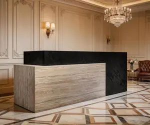 Long Reception Desk Modern Commercial Front Counter with Scratch-Resistant Laminate, Black and White Finish for Offices, Hotels, Medical Spas, and Retail Stores (Right, 87 in) Long Reception Desk Modern Commercial Front Counter with Scratch-Resistant Laminate, Black and White Finish for Offices, Hotels, Medical Spas, and Retail Stores (Right, 87 in)