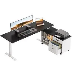 55 Inch L Shaped Electric Standing Desk with Drawers & File Cabinet Sets, Executive Sit Stand Desk, Height Adjustable Computer Desk for Home Office, Writing, Workstation, Black+White 55 Inch L Shaped Electric Standing Desk with Drawers & File Cabinet Sets, Executive Sit Stand Desk, Height Adjustable Computer Desk for Home Office, Writing, Workstation, Black+White