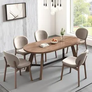 Rustic Oval Dining Table 70.86 Inches - Wood Kitchen Table Seats 6-8 - Farmhouse Style Dinner Table with Sturdy Tapered Legs - Home Furniture for Dining Room, Kitchen, Living Space (Brown) Rustic Oval Dining Table 70.86 Inches - Wood Kitchen Table Seats 6-8 - Farmhouse Style Dinner Table with Sturdy Tapered Legs - Home Furniture for Dining Room, Kitchen, Living Space (Brown)