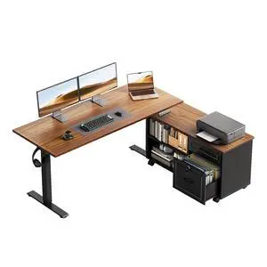 48 Inch L Shaped Electric Standing Desk with Drawers & File Cabinet Sets, Executive Sit Stand Desk, Height Adjustable Computer Desk for Home Office, Writing, Workstation, Walnut+Black 48 Inch L Shaped Electric Standing Desk with Drawers & File Cabinet Sets, Executive Sit Stand Desk, Height Adjustable Computer Desk for Home Office, Writing, Workstation, Walnut+Black