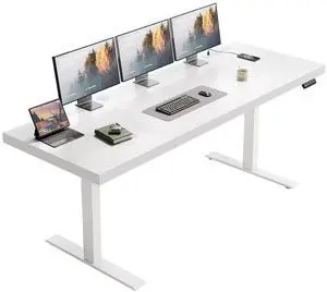 71 Inch Executive Electric Standing Desk, Height Adjustable Desk with Power Outlet & 1.38" Thick 3-Piece Desktop, Sit Stand Computer Desk for Home, Office, Conference Room, White 71 Inch Executive Electric Standing Desk, Height Adjustable Desk with Power Outlet & 1.38" Thick 3-Piece Desktop, Sit Stand Computer Desk for Home, Office, Conference Room, White