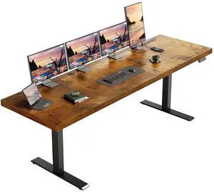 79 Inch Executive Electric Standing Desk, Height Adjustable Desk with Power Outlet & 1.38" Thick 3-Piece Desktop, Sit Stand Computer Desk for Home, Office, Conference Room, Rustic Brown 79 Inch Executive Electric Standing Desk, Height Adjustable Desk with Power Outlet & 1.38" Thick 3-Piece Desktop, Sit Stand Computer Desk for Home, Office, Conference Room, Rustic Brown