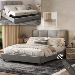 Adjustable Bed Frame Queen with Upholstered Square-Tufted Headboard and Footboard, Synchronized Head & Foot Lift, All-in-One, Design, 5-Year Motor & 10-Year Frame Warranty, Light Grey Adjustable Bed Frame Queen with Upholstered Square-Tufted Headboard and Footboard, Synchronized Head & Foot Lift, All-in-One, Design, 5-Year Motor & 10-Year Frame Warranty, Light Grey