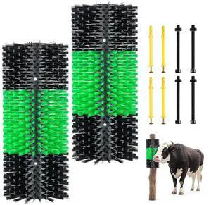 Livestock Scratching Brush, 2PCS Goat Scratcher Brush Post with 8 Screws, 16.9" x 7.5" Cow Scratcher for Back Itch Relief, Massage Grooming Scratch Tool for Horse Cattle Sheep Pig, Green & Black Livestock Scratching Brush, 2PCS Goat Scratcher Brush Post with 8 Screws, 16.9" x 7.5" Cow Scratcher for Back Itch Relief, Massage Grooming Scratch Tool for Horse Cattle Sheep Pig, Green & Black