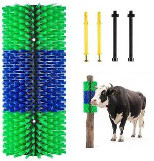 Livestock Scratching Brush, 1PC Goat Scratcher Brush Post with 4 Screws, 16.9" x 7.5" Cow Scratcher for Back Itch Relief, Massage Grooming Scratch Tool for Horse Cattle Sheep Pig, Green & Blue Livestock Scratching Brush, 1PC Goat Scratcher Brush Post with 4 Screws, 16.9" x 7.5" Cow Scratcher for Back Itch Relief, Massage Grooming Scratch Tool for Horse Cattle Sheep Pig, Green & Blue