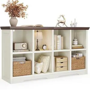 8 Cube Organizer Bookcase, Modern Farmhouse Open Shelf for Storage Bins & Decor, Display Bookshelf Console Closet for Living Room, Bedroom, Home Office, Walnut+White 8 Cube Organizer Bookcase, Modern Farmhouse Open Shelf for Storage Bins & Decor, Display Bookshelf Console Closet for Living Room, Bedroom, Home Office, Walnut+White