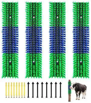 Livestock Scratching Brush, 4PCS Goat Scratcher Brush Post with 16 Screws, 16.9" x 3.9" Cow Scratcher for Back Itch Relief, Massage Grooming Scratch Tool for Horse Cattle Sheep Pig, Green & Blue Livestock Scratching Brush, 4PCS Goat Scratcher Brush Post with 16 Screws, 16.9" x 3.9" Cow Scratcher for Back Itch Relief, Massage Grooming Scratch Tool for Horse Cattle Sheep Pig, Green & Blue