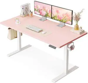 Electric Height Adjustable Standing Desk, 48 Inch Pink Computer Desk for Women Girls, Sit Stand Table for Home, Office, Bedroom Electric Height Adjustable Standing Desk, 48 Inch Pink Computer Desk for Women Girls, Sit Stand Table for Home, Office, Bedroom