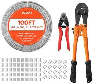 1/8 Inch Wire Rope Kit, 100 ft Length, 304 Stainless Steel Wire Cable with Cutter, 1600 lbs Breaking Strength, 7 x 7 Strands Construction, Steel Cable for Deck Railing System, Garden Trellis 1/8 Inch Wire Rope Kit, 100 ft Length, 304 Stainless Steel Wire Cable with Cutter, 1600 lbs Breaking Strength, 7 x 7 Strands Construction, Steel Cable for Deck Railing System, Garden Trellis