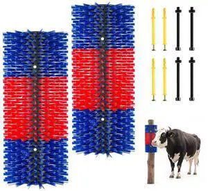 Livestock Scratching Brush, 3PCS Goat Scratcher Brush Post with 12 Screws, 16.9" x 7.5" Cow Scratcher for Back Itch Relief, Massage Grooming Scratch Tool for Horse Cattle Sheep Pig, Blue & Red Livestock Scratching Brush, 3PCS Goat Scratcher Brush Post with 12 Screws, 16.9" x 7.5" Cow Scratcher for Back Itch Relief, Massage Grooming Scratch Tool for Horse Cattle Sheep Pig, Blue & Red