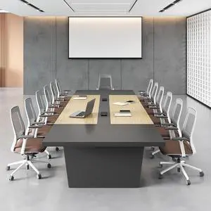 10FT Conference Table for 10 People, Executive Office Table, Rectangular Boardroom Meeting Table with Built-in Power Outlets & USB Ports, 2" Thick Tabletop (Oak & Gray, 118" L * 51" W * 30" H) 10FT Conference Table for 10 People, Executive Office Table, Rectangular Boardroom Meeting Table with Built-in Power Outlets & USB Ports, 2" Thick Tabletop (Oak & Gray, 118" L * 51" W * 30" H)