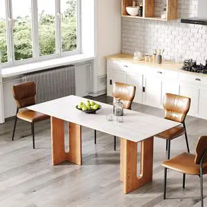 62.9 Inch Dining Table for 4-6 People, Rectangular Kitchen Table with Solid Wood Legs & Sintered Stone Tabletop, Modern Dinner Table for Dining Room, Kitchen, Living Room, 23.62"D x 62.99"W x 29.53"H 62.9 Inch Dining Table for 4-6 People, Rectangular Kitchen Table with Solid Wood Legs & Sintered Stone Tabletop, Modern Dinner Table for Dining Room, Kitchen, Living Room, 23.62"D x 62.99"W x 29.53"H