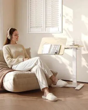 Adjustable Height C-Shaped End Table with Split Tilting Top Mobile Side Table for Sofa & Bedside, Slides Under Furniture, Hidden Wheels for Small Spaces(31.6"W x 15.7"D,White Wood Grain) Adjustable Height C-Shaped End Table with Split Tilting Top Mobile Side Table for Sofa & Bedside, Slides Under Furniture, Hidden Wheels for Small Spaces(31.6"W x 15.7"D,White Wood Grain)