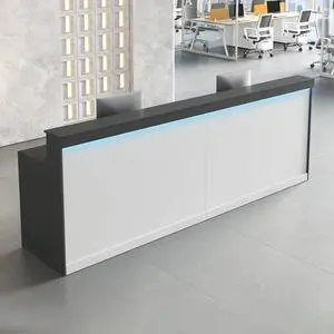 87" Reception Desk with LED Lights & Keyboard Tray, Front Desk Reception Counter with Lockable Drawer, Enclosed Cabinet & Cable Grommet for Office, Salon, Lobby, Clinic, Retail (Gray & White) 87" Reception Desk with LED Lights & Keyboard Tray, Front Desk Reception Counter with Lockable Drawer, Enclosed Cabinet & Cable Grommet for Office, Salon, Lobby, Clinic, Retail (Gray & White)