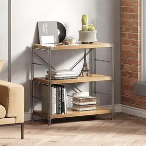 3 Tiers Bookshelf, Tall Modern Book Shelves, Bookcase Shelf Storage Organizer, Industrial Free Standing Shelf Unit for Living Room, Bedroom, Home Office, Reading, Silver + Natural 3 Tiers Bookshelf, Tall Modern Book Shelves, Bookcase Shelf Storage Organizer, Industrial Free Standing Shelf Unit for Living Room, Bedroom, Home Office, Reading, Silver + Natural
