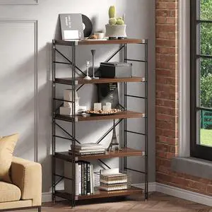 5 Tiers Bookshelf, Tall Modern Book Shelves, Bookcase Shelf Storage Organizer, Industrial Free Standing Shelf Unit for Living Room, Bedroom, Home Office, Reading, Black + Walnut 5 Tiers Bookshelf, Tall Modern Book Shelves, Bookcase Shelf Storage Organizer, Industrial Free Standing Shelf Unit for Living Room, Bedroom, Home Office, Reading, Black + Walnut