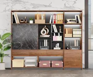 94" Large Bookshelf with LED Lights & Sliding Door, Walnut File Cabinet with 3 Drawers, Enclosed Cabinet and Open Shelving for Home, Office, Study (94" L x 16" W x 79" H) 94" Large Bookshelf with LED Lights & Sliding Door, Walnut File Cabinet with 3 Drawers, Enclosed Cabinet and Open Shelving for Home, Office, Study (94" L x 16" W x 79" H)