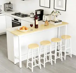 71" Bar Table with 4 Stools, Bar Height Pub Table with Metal Footrest, Bar Table and Chairs Set with Sturdy Metal Frame for Living Room, Dining Room, Kitchen (White & Maple) 71" Bar Table with 4 Stools, Bar Height Pub Table with Metal Footrest, Bar Table and Chairs Set with Sturdy Metal Frame for Living Room, Dining Room, Kitchen (White & Maple)