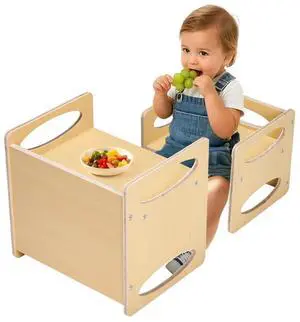 Montessori Weaning Table and Chair Set, Wooden Toddler Table and Chair Set for Aged 1-5, Adjustable Height Kids Montessori Chair and Activity Table, Ideal for Reading, Eating, Playing - Natural Montessori Weaning Table and Chair Set, Wooden Toddler Table and Chair Set for Aged 1-5, Adjustable Height Kids Montessori Chair and Activity Table, Ideal for Reading, Eating, Playing - Natural