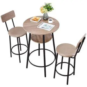 Bar Table and Chairs Set, 3PCS 23.5 Bars Tables Set with Rounded Corner Design, Round Pub Table with Two Stools for Office Desk, Breakfast Corner, Mini Bars, Light Gray, Black Bar Table and Chairs Set, 3PCS 23.5 Bars Tables Set with Rounded Corner Design, Round Pub Table with Two Stools for Office Desk, Breakfast Corner, Mini Bars, Light Gray, Black
