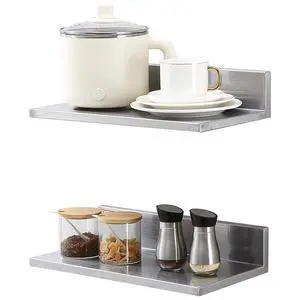 Stainless Steel Wall Shelf, 8.6" x 16"-2 Pack with Backsplash, Holds 44 lbs, Ideal for Kitchen, Bar, Restaurant, Home, Hotel Stainless Steel Wall Shelf, 8.6" x 16"-2 Pack with Backsplash, Holds 44 lbs, Ideal for Kitchen, Bar, Restaurant, Home, Hotel