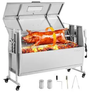 Rotisserie Grill, 46in BBQ Outdoor Pig & Lamb Spit Roaster, Charcoal Spit Roaster with 132 LBS Capacity, Wheels & 4-Level Height, Stainless Steel Rotisserie Grill Kit for Camping Outdoor Parties Rotisserie Grill, 46in BBQ Outdoor Pig & Lamb Spit Roaster, Charcoal Spit Roaster with 132 LBS Capacity, Wheels & 4-Level Height, Stainless Steel Rotisserie Grill Kit for Camping Outdoor Parties