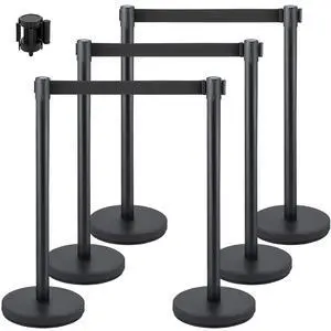Crowd Control Stanchion Set, Stanchion Set with 6.6 ft/2 m Black Retractable Belt, Black Crowd Control Barrier w/Concrete and Solid Metal Base - Easy Connect Assembly (6) Crowd Control Stanchion Set, Stanchion Set with 6.6 ft/2 m Black Retractable Belt, Black Crowd Control Barrier w/Concrete and Solid Metal Base - Easy Connect Assembly (6)