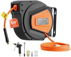 Retractable Air Hose Reel, 1/4 Inch x 50 FT Hybrid Air Hose Max 300PSI, Enclosed Air-Compressor Hoses Reel Auto Rewind with 6.6 ft Lead in & Blow Gun, 180° Swivel Ceiling/Wall Mount Retractable Air Hose Reel, 1/4 Inch x 50 FT Hybrid Air Hose Max 300PSI, Enclosed Air-Compressor Hoses Reel Auto Rewind with 6.6 ft Lead in & Blow Gun, 180° Swivel Ceiling/Wall Mount