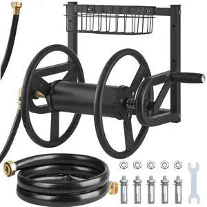 Wall Mounted Garden Hose Reel, Holds 125 ft 5/8-inch Hose, Heavy-Duty Water Hose Winder, Space-Saving Design, Outdoor Manual Reel with Brass Fitting and Storage Basket for Yard Lawn Wall Mounted Garden Hose Reel, Holds 125 ft 5/8-inch Hose, Heavy-Duty Water Hose Winder, Space-Saving Design, Outdoor Manual Reel with Brass Fitting and Storage Basket for Yard Lawn