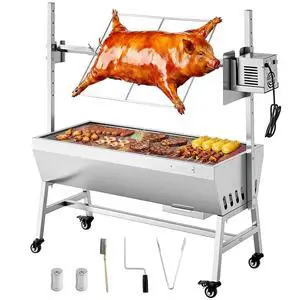 Rotisserie Grill, 38W Stainless Steel BBQ Outdoor Pig & Lamb Spit Roaster, 132 LBS Capacity Charcoal Spit Roaster with Wheels & 7-Level Height, Electric Rotisserie Grill Kit for Camping Outdoor Rotisserie Grill, 38W Stainless Steel BBQ Outdoor Pig & Lamb Spit Roaster, 132 LBS Capacity Charcoal Spit Roaster with Wheels & 7-Level Height, Electric Rotisserie Grill Kit for Camping Outdoor