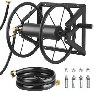 Wall Mounted Garden Hose Reel, Holds 200 ft 5/8-inch Manual Water Hose Winder, Heavy-Duty Steel, Outdoor Reel with Brass Fitting & 5ft Leader Hose, Space Saving, for Yard Lawn Garage Wall Mounted Garden Hose Reel, Holds 200 ft 5/8-inch Manual Water Hose Winder, Heavy-Duty Steel, Outdoor Reel with Brass Fitting & 5ft Leader Hose, Space Saving, for Yard Lawn Garage