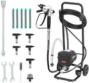 Stand Airless Paint Sprayer, 650W, 3000PSI High Pressure Airless Sprayer with Cart, Cleaning Brush, Hose, Extension Rod, Nozzles, Electric Spray Paint Machine for House Exterior and Interior Stand Airless Paint Sprayer, 650W, 3000PSI High Pressure Airless Sprayer with Cart, Cleaning Brush, Hose, Extension Rod, Nozzles, Electric Spray Paint Machine for House Exterior and Interior