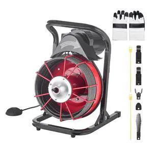 50FT x 1/2 Inch Drain Cleaning Machine, 250W Electric Drain Auger, Portable Sewer Snake Auger Cleaner with Cutters & Air-Activated Foot Switch for 1" to 4" Pipes, Black, Red 50FT x 1/2 Inch Drain Cleaning Machine, 250W Electric Drain Auger, Portable Sewer Snake Auger Cleaner with Cutters & Air-Activated Foot Switch for 1" to 4" Pipes, Black, Red