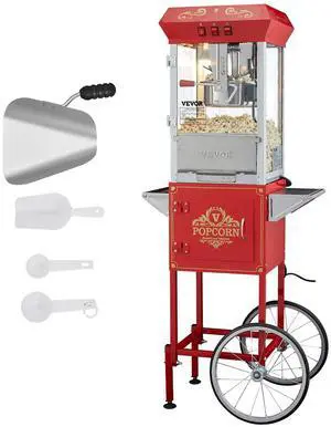 Commercial Popcorn Machine, 8 Oz Kettle, 850 W Popcorn Maker on Wheels for 48 Cups per Batch, Theater Style Popper with 3-Switch Control Steel Frame Tempered Glass Doors Cart 1 Scoop 2 Spoons Commercial Popcorn Machine, 8 Oz Kettle, 850 W Popcorn Maker on Wheels for 48 Cups per Batch, Theater Style Popper with 3-Switch Control Steel Frame Tempered Glass Doors Cart 1 Scoop 2 Spoons