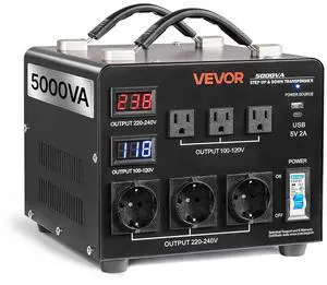 Voltage Auto Converter Transformer, 5000VA, Heavy Duty Step Up/Down Power Transformer, 110V to 220V and 220V to 110V, with 3 US Outlets, 3 EU Outlets, LCD Display, Circuit Breaker Protection Voltage Auto Converter Transformer, 5000VA, Heavy Duty Step Up/Down Power Transformer, 110V to 220V and 220V to 110V, with 3 US Outlets, 3 EU Outlets, LCD Display, Circuit Breaker Protection