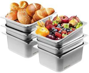 6 Pack Stainless Steel Hotel Pans - 1/2 Size 6-Inch Deep 0.8mm Thick Anti-Jam Commercial Food Pans for Steam Tables, Restaurants, Catering & Industrial Use 6 Pack Stainless Steel Hotel Pans - 1/2 Size 6-Inch Deep 0.8mm Thick Anti-Jam Commercial Food Pans for Steam Tables, Restaurants, Catering & Industrial Use