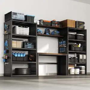 Garage Storage System with Workbench & Pegboard, 117" Modular Garage Organization System, Heavy Duty Steel Garage Shelving & Tool Organizer for Garage Workshop, Black FLEXIMOD Series Garage Storage System with Workbench & Pegboard, 117" Modular Garage Organization System, Heavy Duty Steel Garage Shelving & Tool Organizer for Garage Workshop, Black FLEXIMOD Series