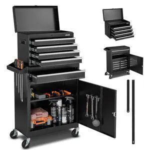 Rolling Tool Chest, 2-in-1 Design, 5 Drawers Tool Cabinet Organizer with Detachable Top Metal Toolbox, Lock Bar, Protective Liner, and Tools Rack, Garage Storage Cabinet for Warehouse, Workshop Rolling Tool Chest, 2-in-1 Design, 5 Drawers Tool Cabinet Organizer with Detachable Top Metal Toolbox, Lock Bar, Protective Liner, and Tools Rack, Garage Storage Cabinet for Warehouse, Workshop